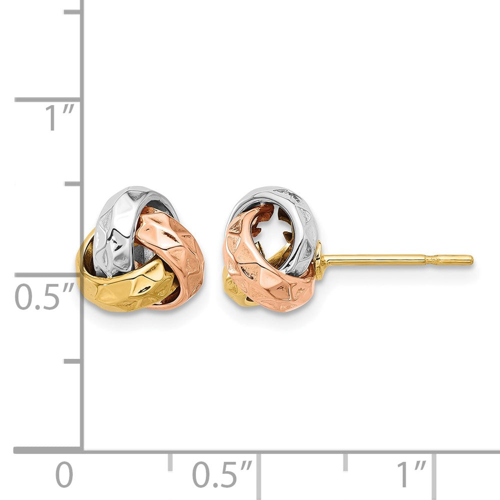14K Tri Color Polished And Textured Love Knot Post Earrings