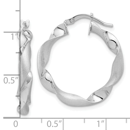 14K White Gold Polished And Brushed Twisted Hoop Earrings