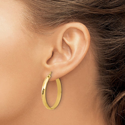 14K Yellow Gold Polished Twisted Round Hoop Earrings