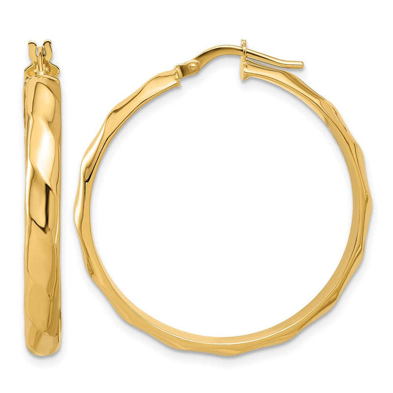 14K Yellow Gold Polished Twisted Round Hoop Earrings
