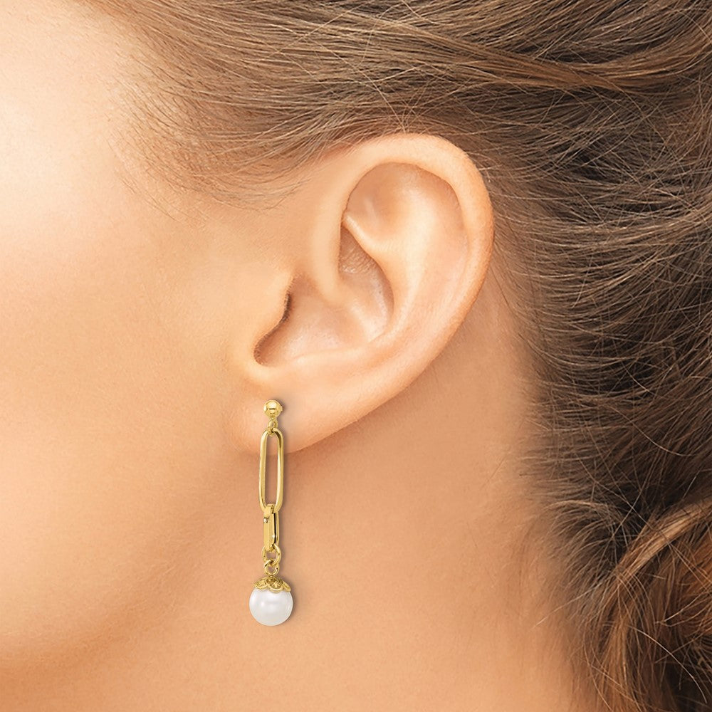 14K Yellow Gold Polished Freshwater Cultured Pearl Post Dangle Earrings