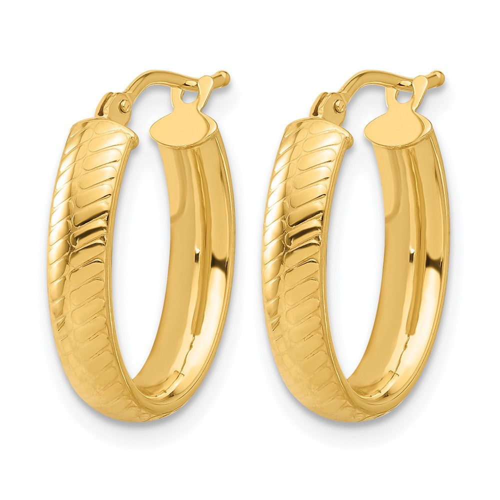 14K Yellow Gold Polished And Textured Oval Hoop Earrings