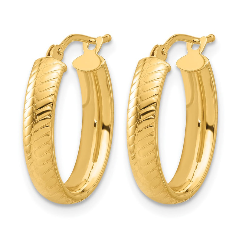 14K Yellow Gold Polished And Textured Oval Hoop Earrings