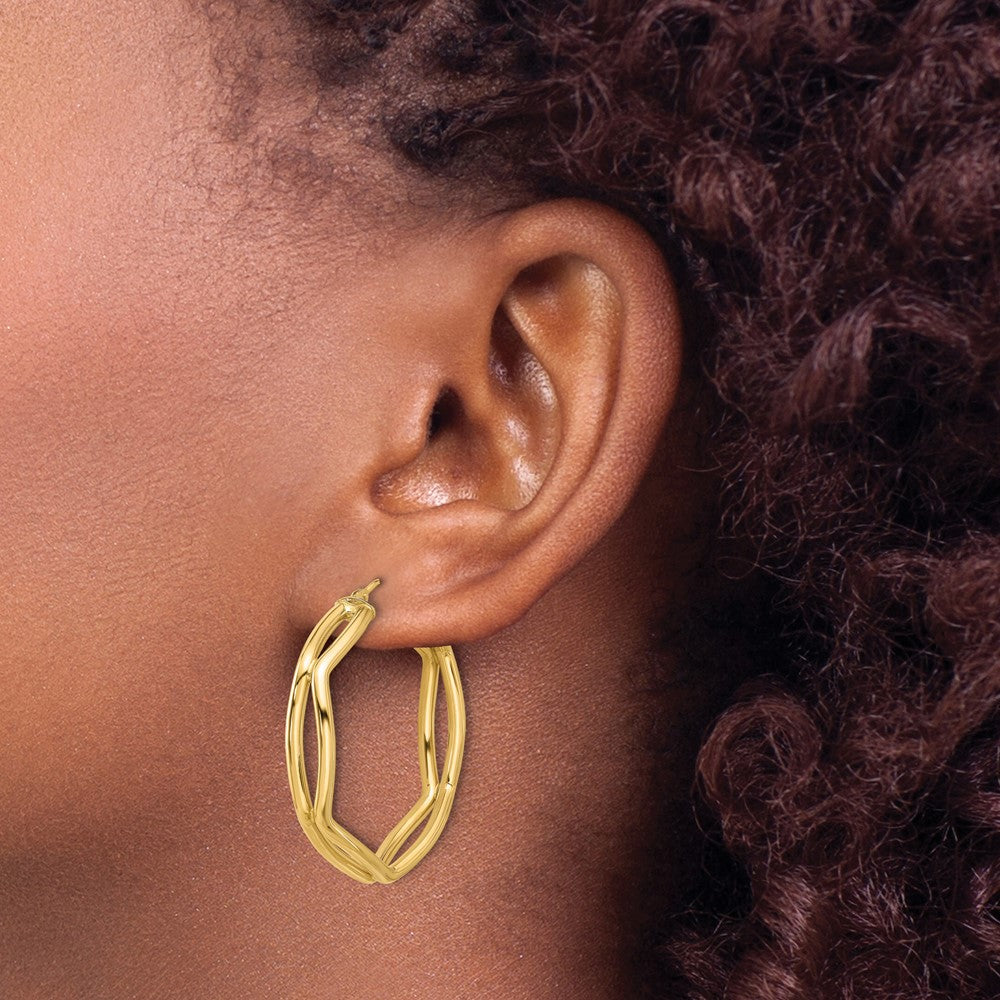 14K Yellow Gold Polished Geometric Hoop Earrings