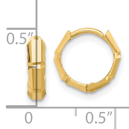 14K Yellow Gold Polished And Diamond Cut Huggie Hoop Earrings