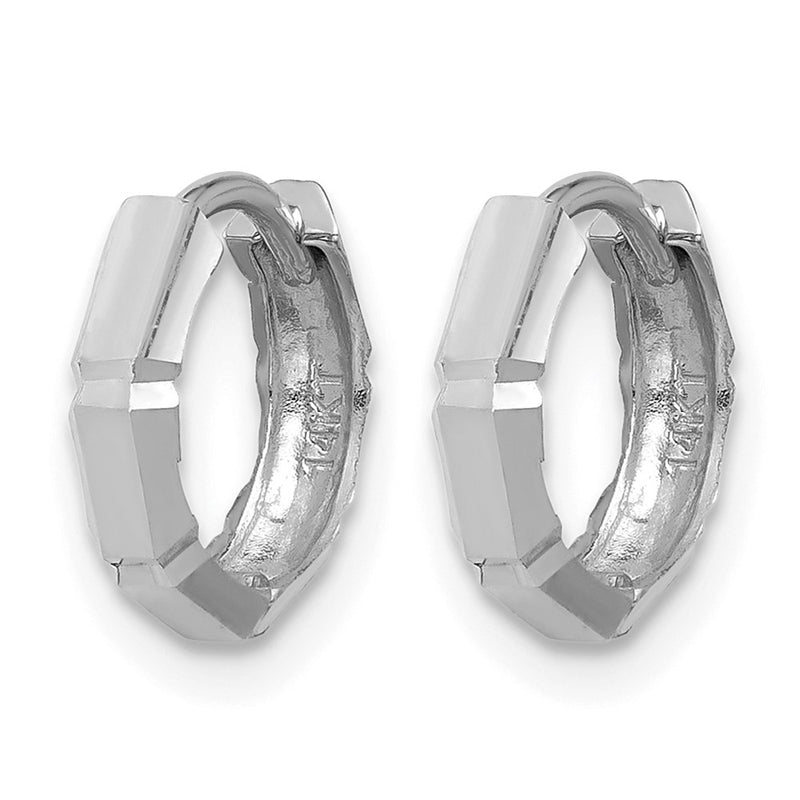 14K White Gold Polished/Diamond Cut Huggie Hoop Earrings