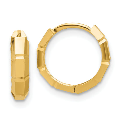 14K Yellow Gold Polished And Diamond Cut Huggie Hoop Earrings