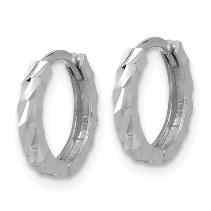 14K White Gold Polished/Diamond Cut Huggie Hoop Earrings