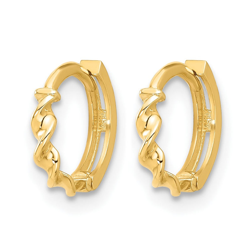 14K Yellow Gold Polished Twisted Huggie Hoop Earrings