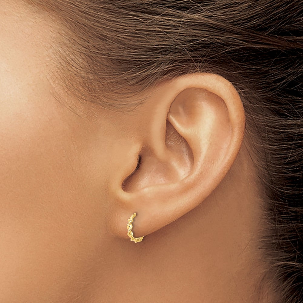 14K Yellow Gold Polished Twisted Huggie Hoop Earrings