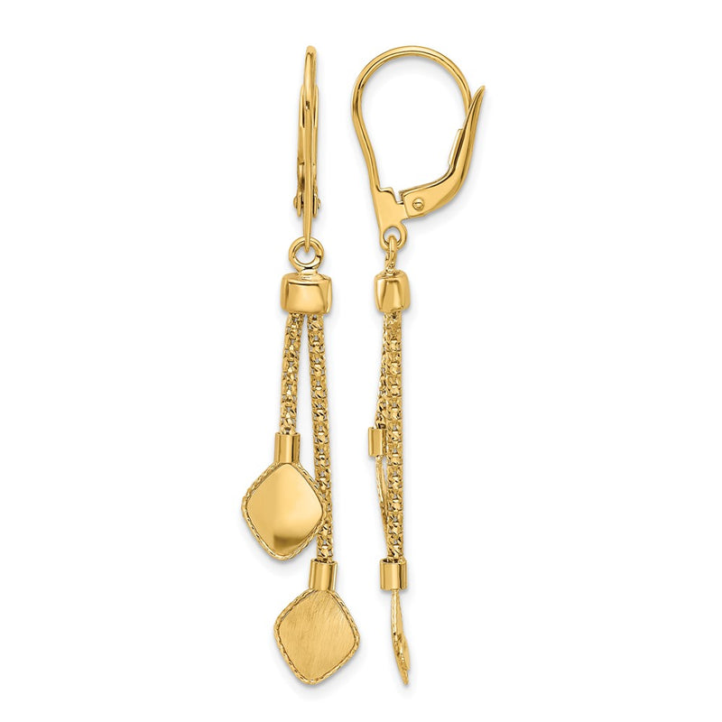 14K Yellow Gold Polished And Brushed Dangle Leverback Earrings