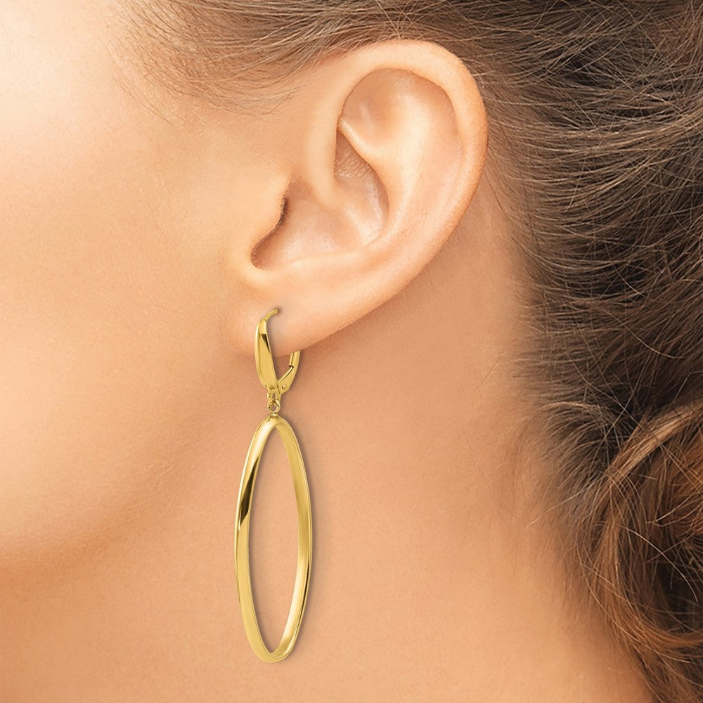 14K Yellow Gold Polished Oval Dangle Leverback Earrings