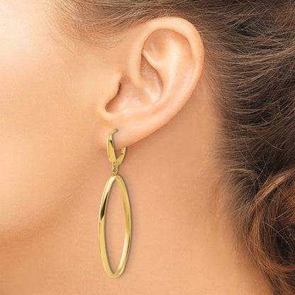 14K Yellow Gold Polished Oval Dangle Leverback Earrings