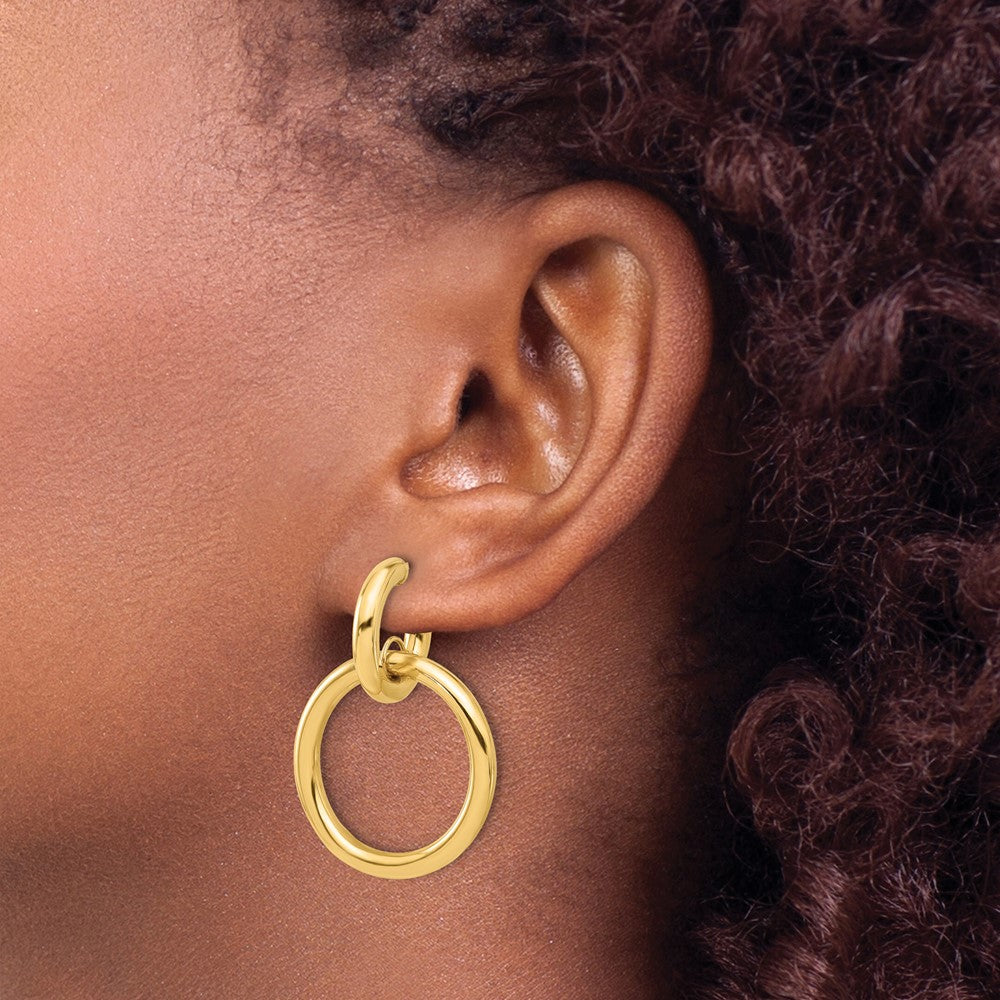 14K Yellow Gold Polished Circle Dangle Hoop Post Earrings