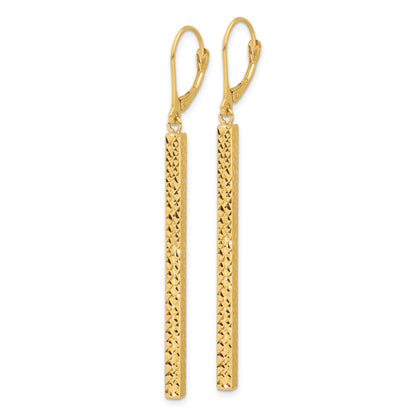 14K Yellow Gold Polished And Diamond Cut Bar Dangle Leverback Earrings
