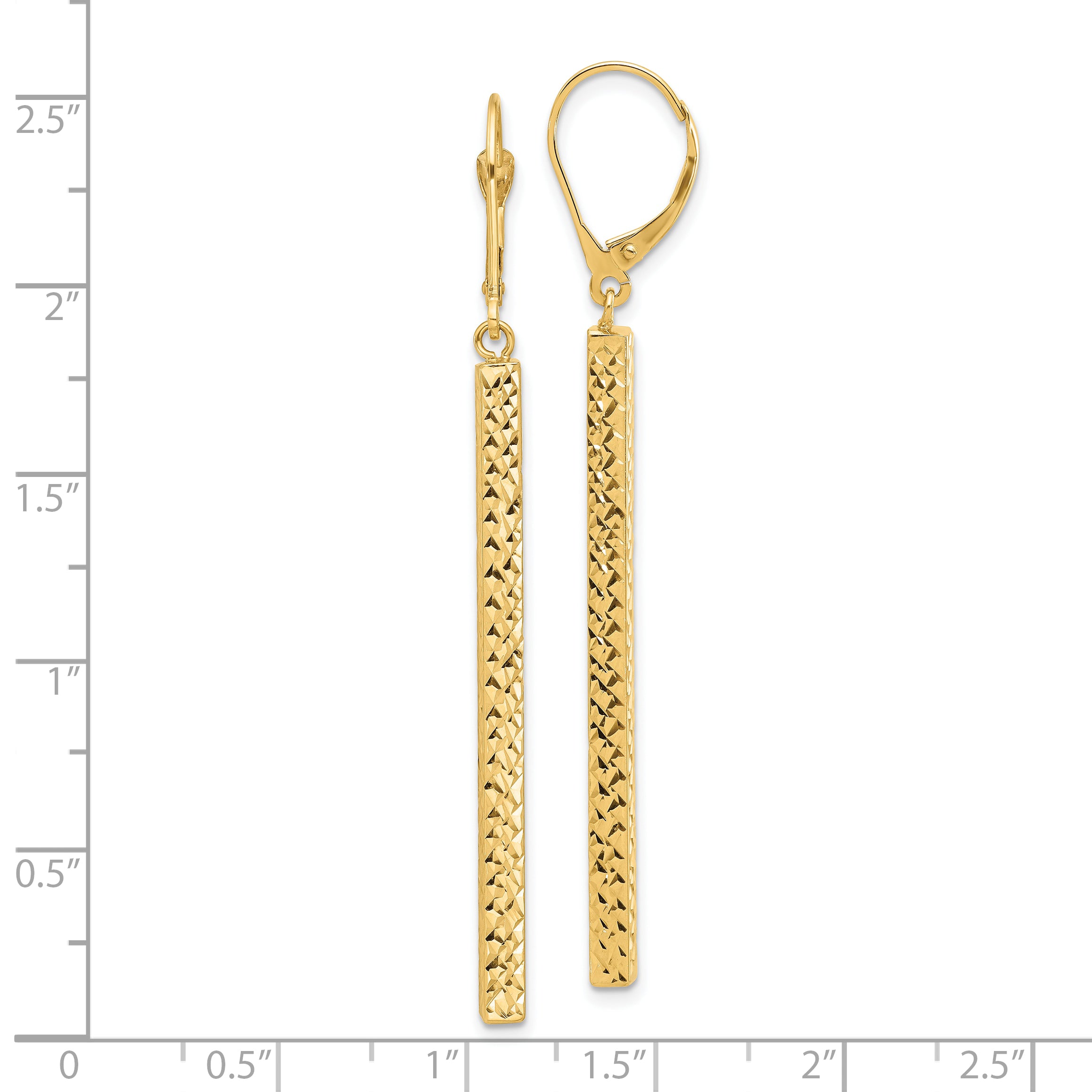 14K Yellow Gold Polished And Diamond Cut Bar Dangle Leverback Earrings