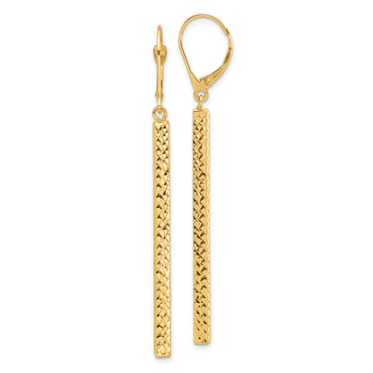 14K Yellow Gold Polished And Diamond Cut Bar Dangle Leverback Earrings