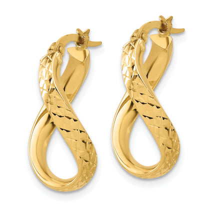 14K Yellow Gold Polished And Diamond Cut Twist Hoop Earrings