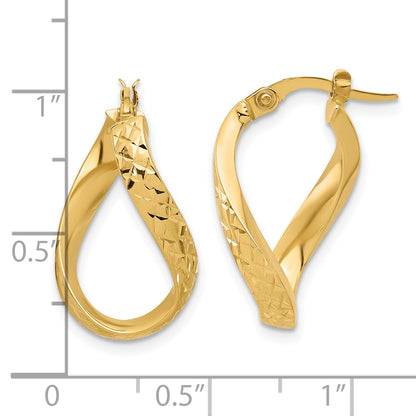 14K Yellow Gold Polished And Diamond Cut Twist Hoop Earrings