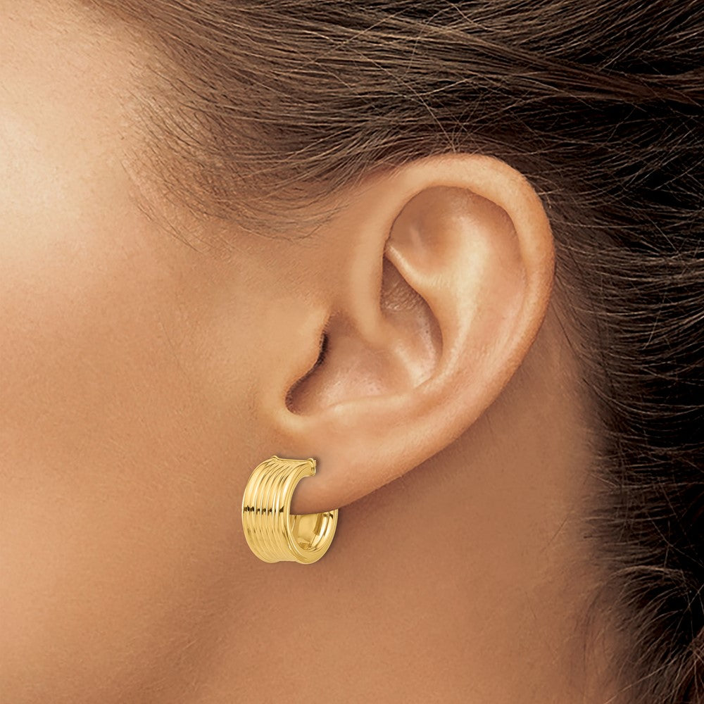 14K Yellow Gold Polished And Grooved J Hoop Post Earrings