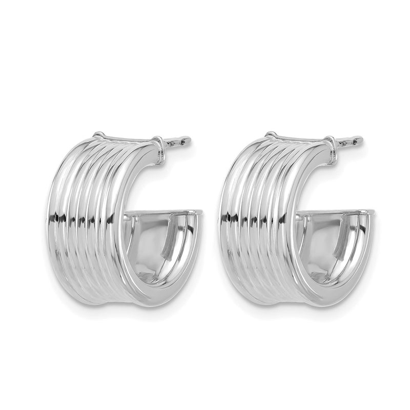 14K Yellow & Rhodium W/ White Rh Plating Polished And Grooved J Hoop Post Earrings