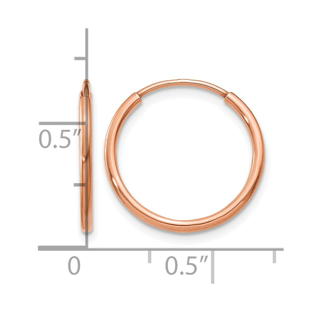 14K Rose Gold 1.00mm Polished Endless Hoop Earrings