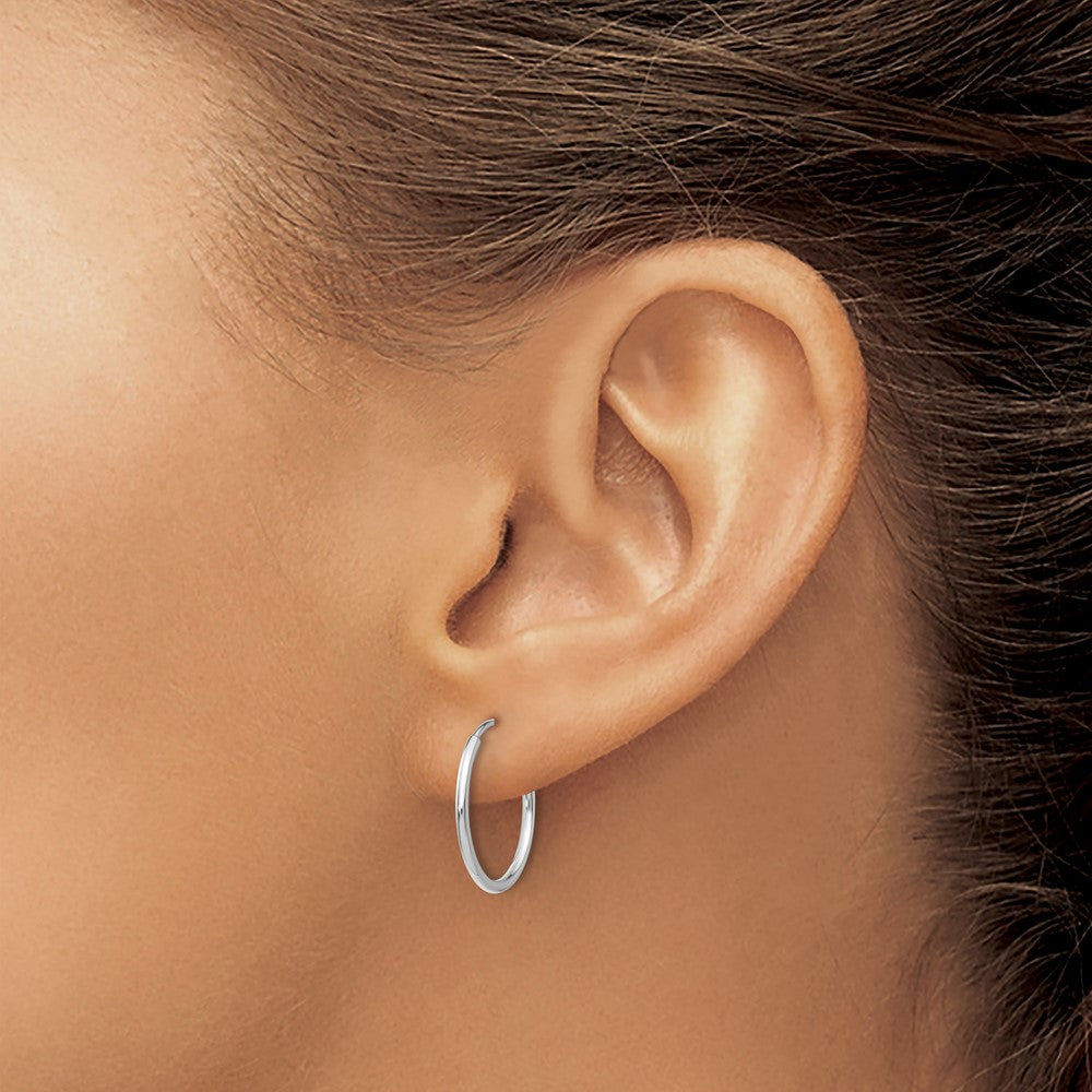 14K White Gold Polished Endless Tube Hoop Earrings