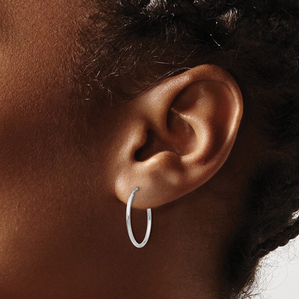 14K White Gold Polished Endless Tube Hoop Earrings
