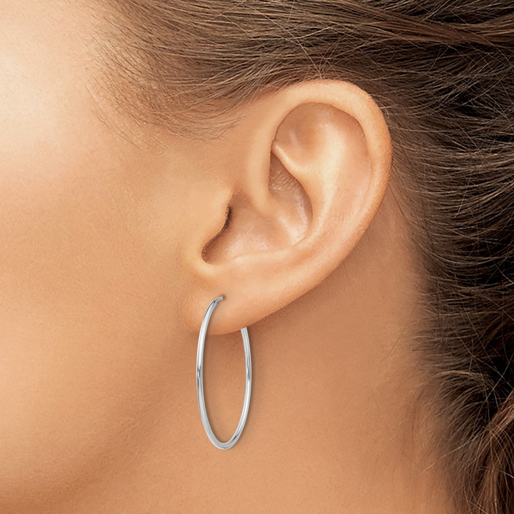 14K White Gold 1.00mm Polished Endless Tube Hoop Earrings