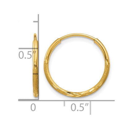 14K Yellow Gold 1.0mm Diamond Cut Endless Hoop Earring