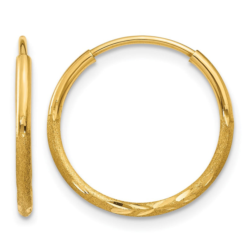 14K Yellow Gold 1.0mm Diamond Cut Endless Hoop Earring