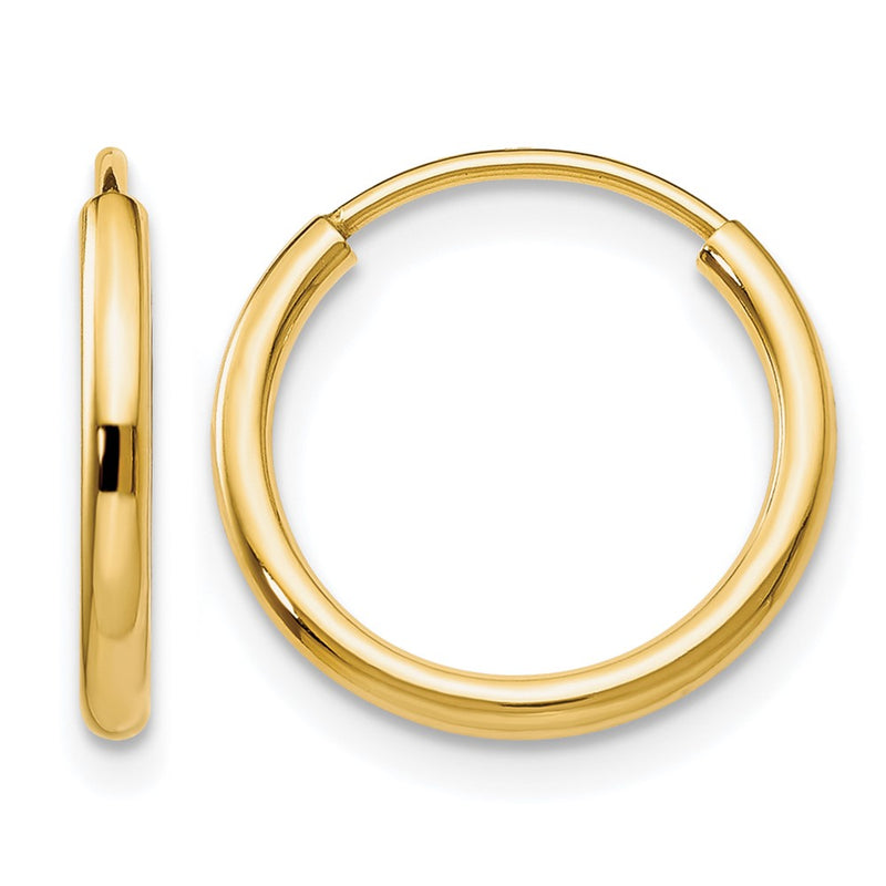 14K Yellow Gold 1.2mm Polished Round Endless Hoop Earrings