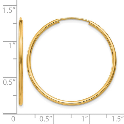 14K Yellow Gold 1.2mm Polished Round Endless Hoop Earrings