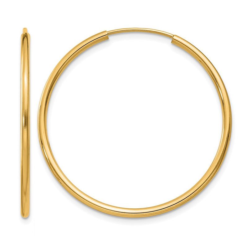 14K Yellow Gold 1.2mm Polished Round Endless Hoop Earrings