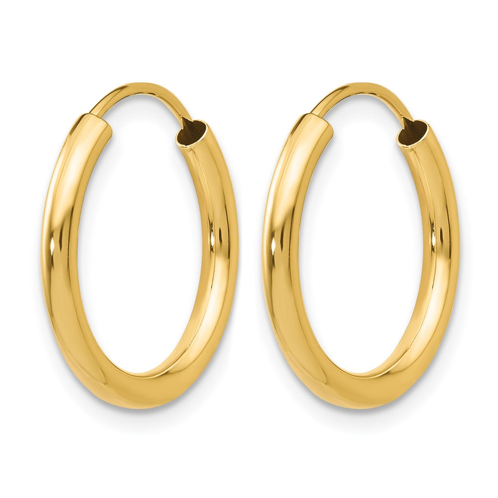 14K Yellow Gold Polished Round Endless 2mm Hoop Earrings