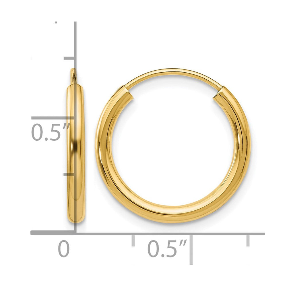 14K Yellow Gold Polished Round Endless 2mm Hoop Earrings