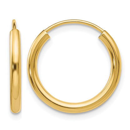 14K Yellow Gold Polished Round Endless 2mm Hoop Earrings