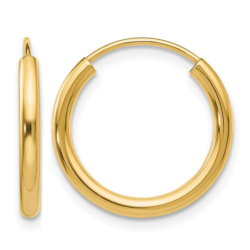 14K Yellow Gold Polished Round Endless 2mm Hoop Earrings