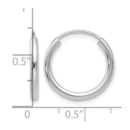 14K White Gold Polished Endless 2mm Hoop Earrings