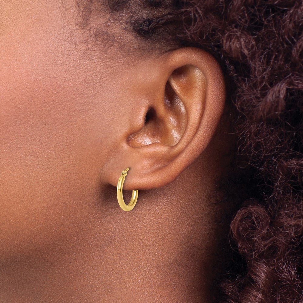14K Yellow Gold Polished 2X15mm Hoop Earrings
