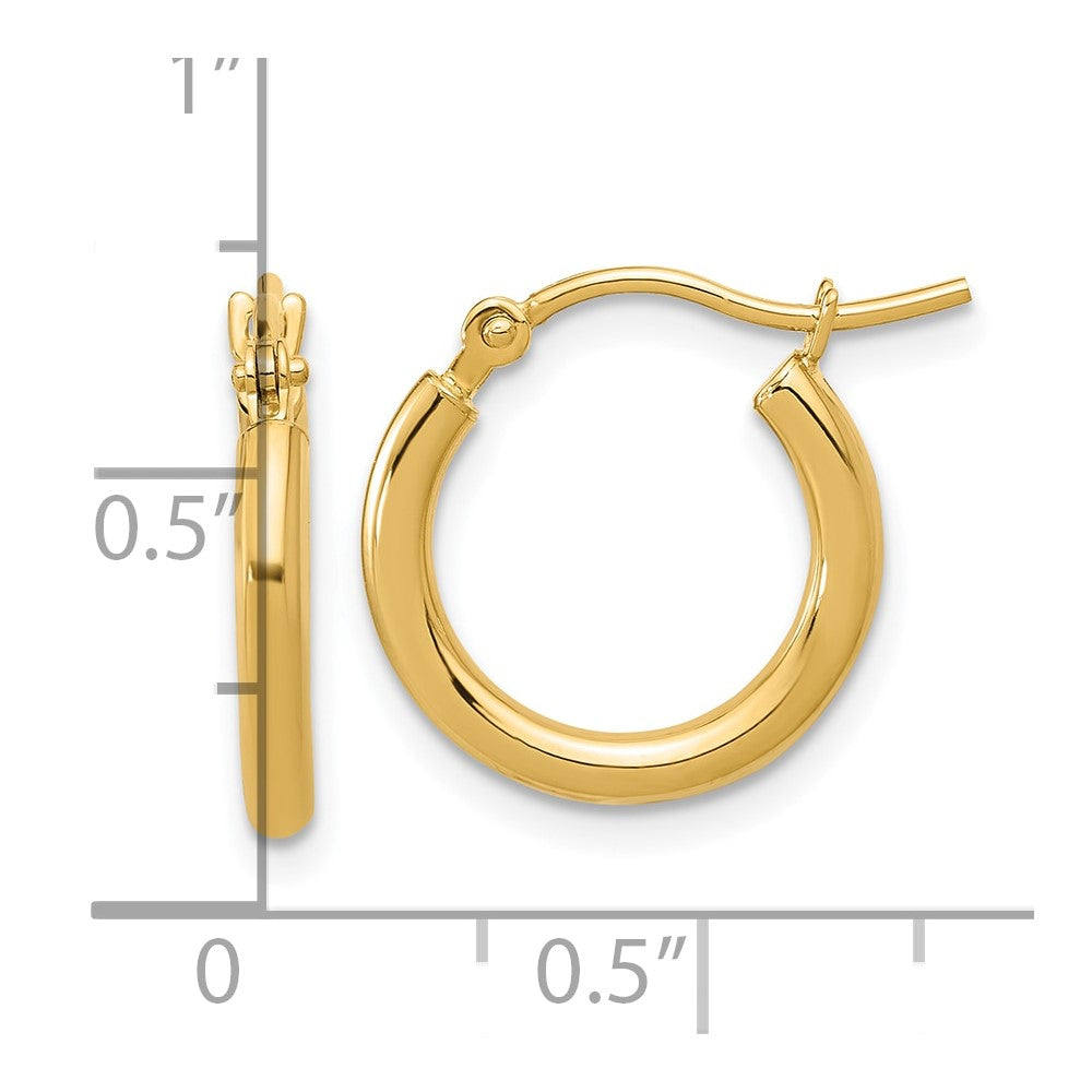 14K Yellow Gold Polished 2X15mm Hoop Earrings