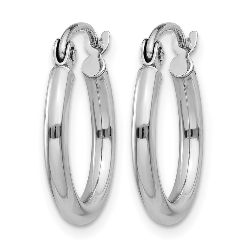 14K White Gold Polished 2X15mm Hoop Earrings