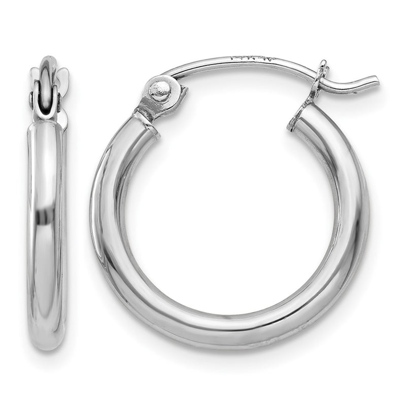 14K White Gold Polished 2X15mm Hoop Earrings