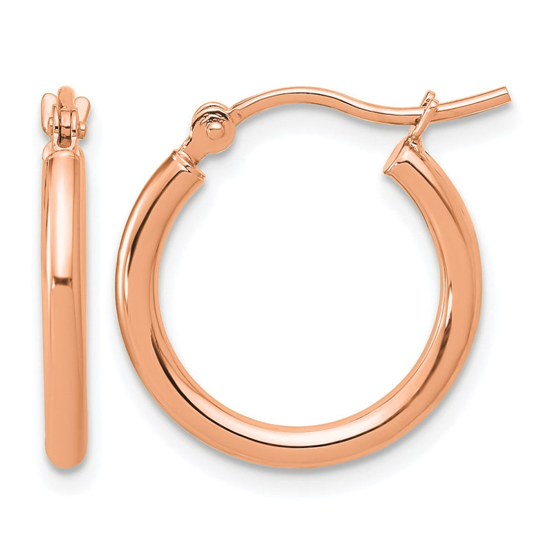 14K Rose Gold Polished 2X17.5mm Hoop Earrings
