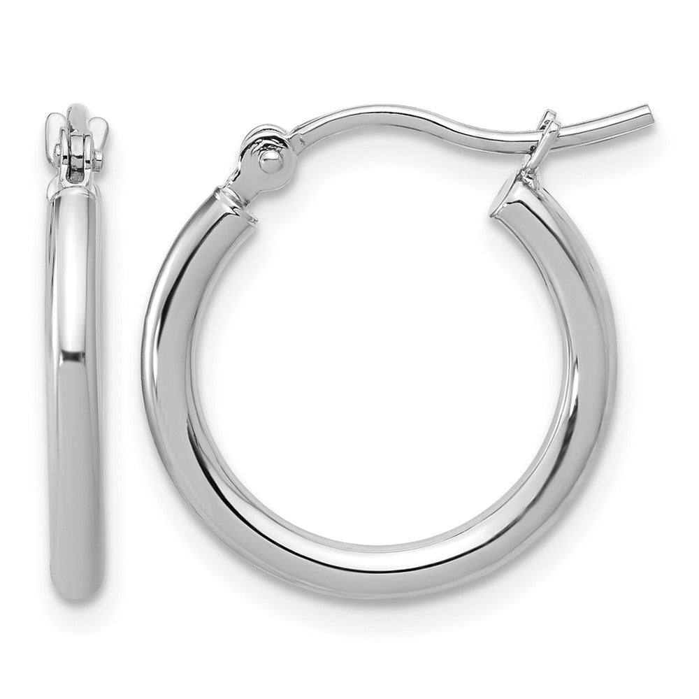 14K White Gold Polished 2X17.5mm Hoop Earrings