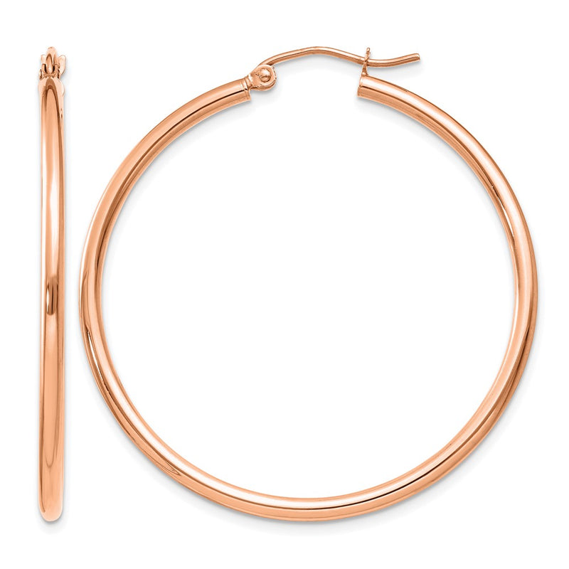 14K Rose Gold Polished 2X40mm Hoop Earrings