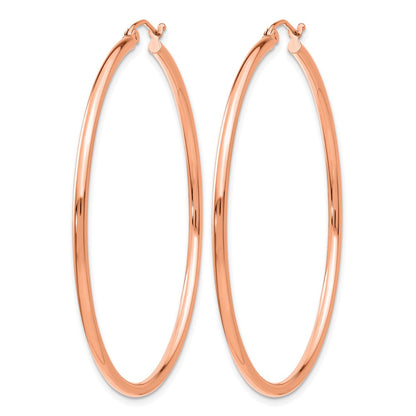 14K Rose Gold Polished 2X50mm Hoop Earrings