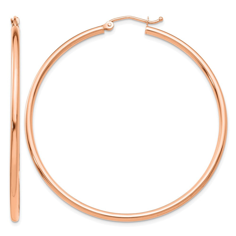 14K Rose Gold Polished 2X50mm Hoop Earrings