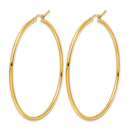 14K Yellow Gold Polished 2X55mm Hoop Earrings
