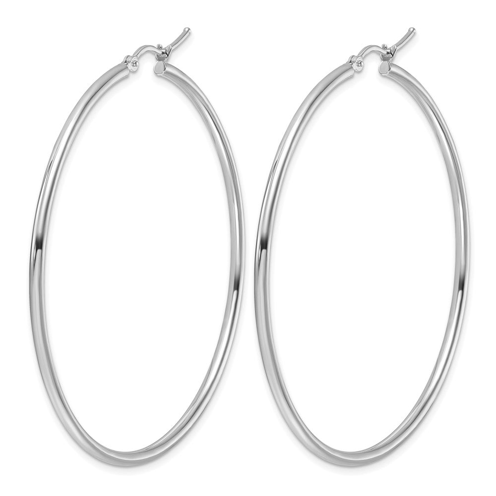 14K White Gold Polished 2X55mm Hoop Earrings